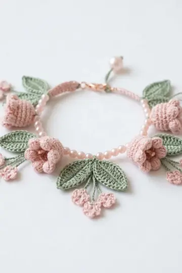 Cherry Blossom Pink Flower Crochet Bracelet Pattern
