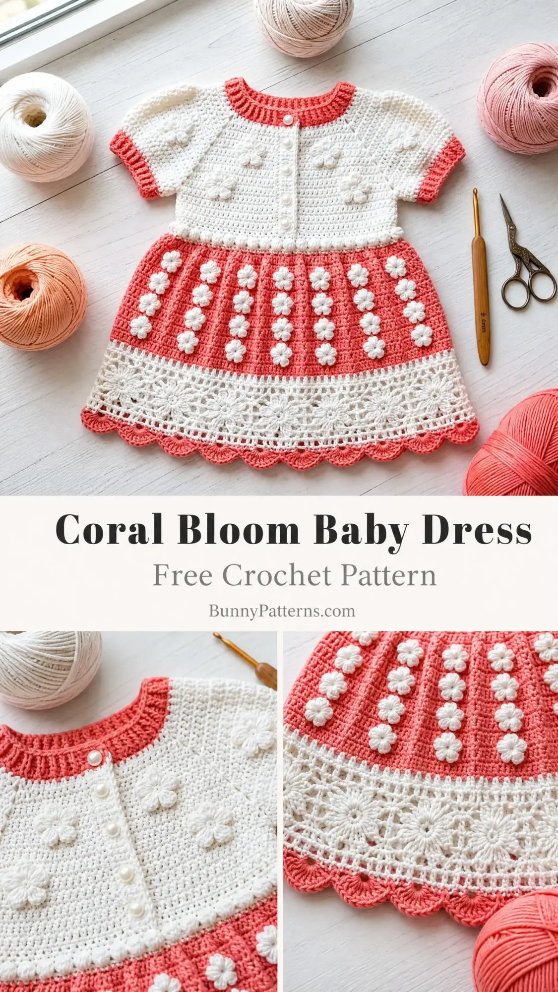 Coral Bloom Baby Dress Free Crochet Pattern