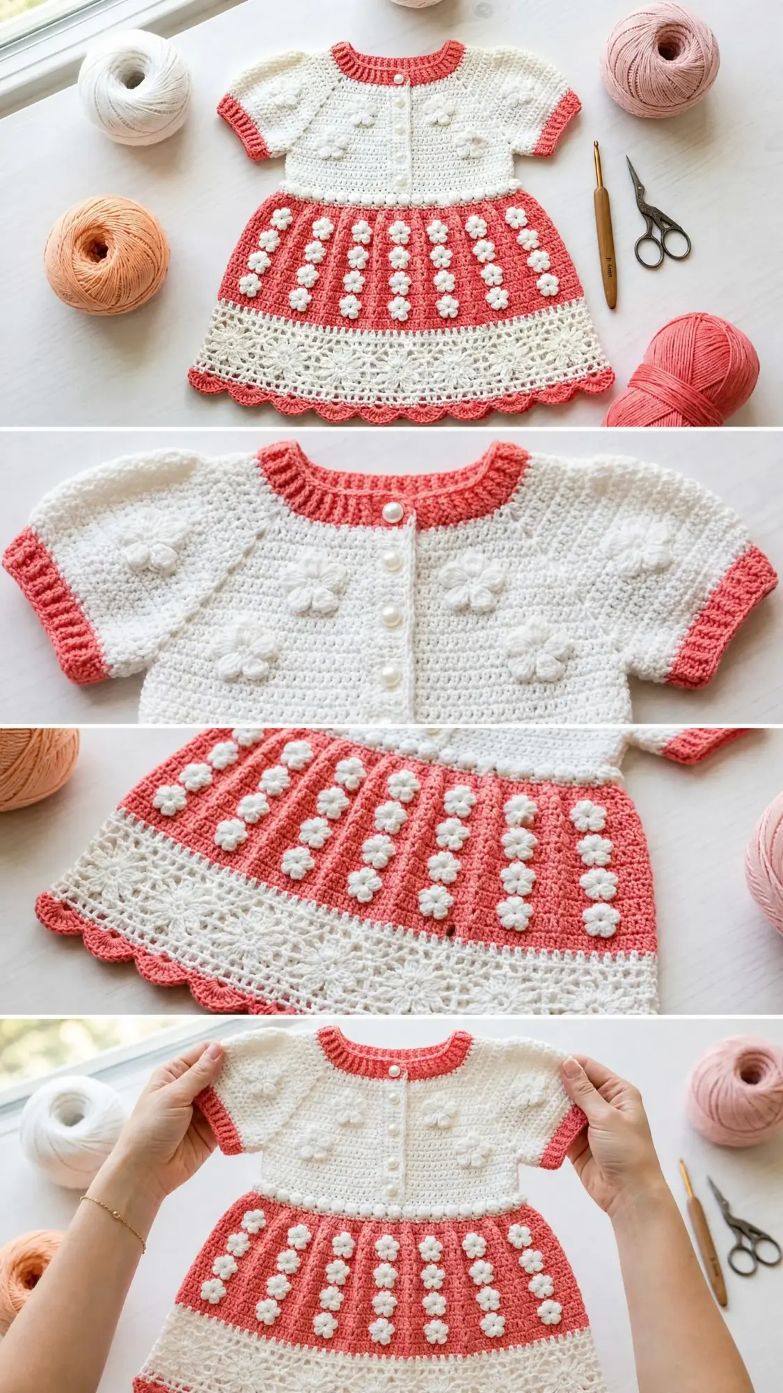 Coral Bloom Baby Dress Free Crochet Pattern