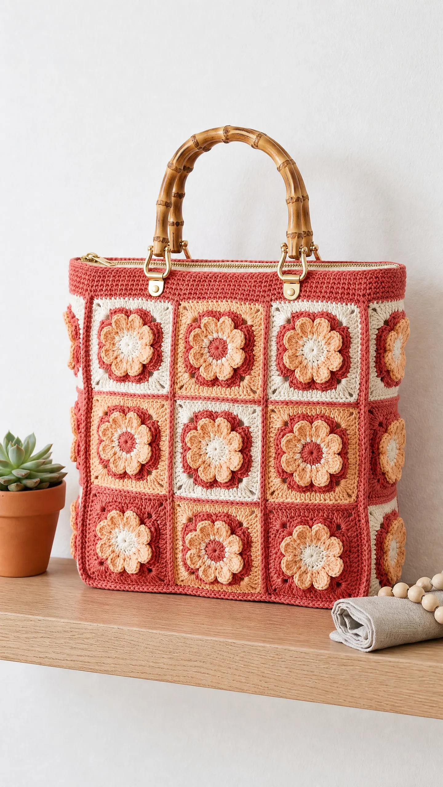Coral Sunset African Flower Tote Free Crochet Pattern