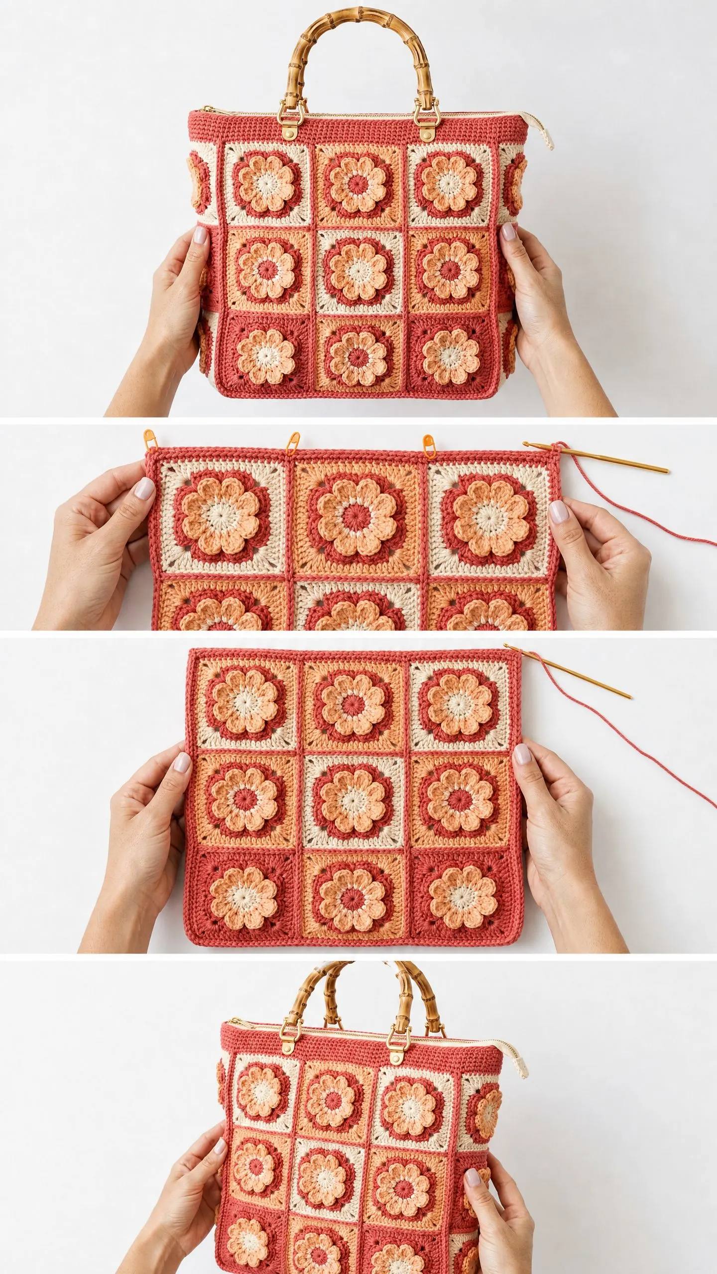 Coral Sunset African Flower Tote Free Crochet Pattern