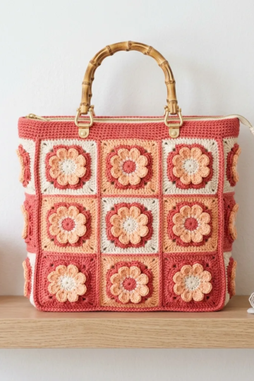 Coral Sunset African Flower Tote Free Crochet Pattern