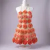 Coral Sunset Floral Halter Dress Free Crochet Pattern