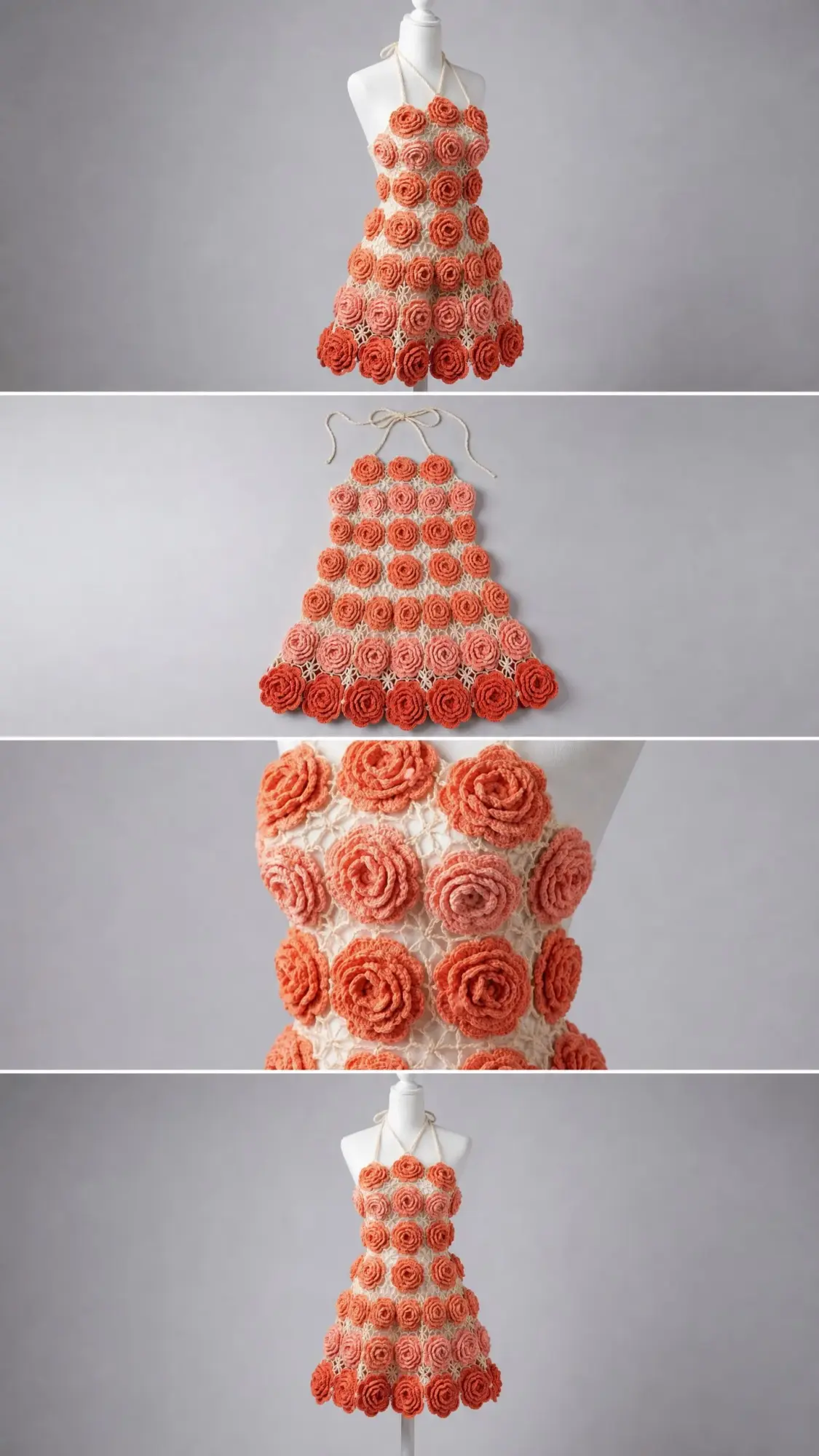 Coral Sunset Floral Halter Dress Free Crochet Pattern