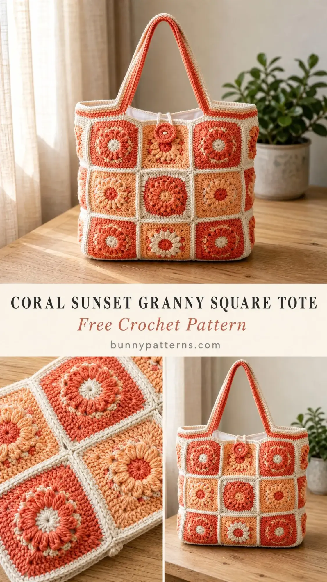 Coral Sunset Granny Square Tote Free Crochet Pattern