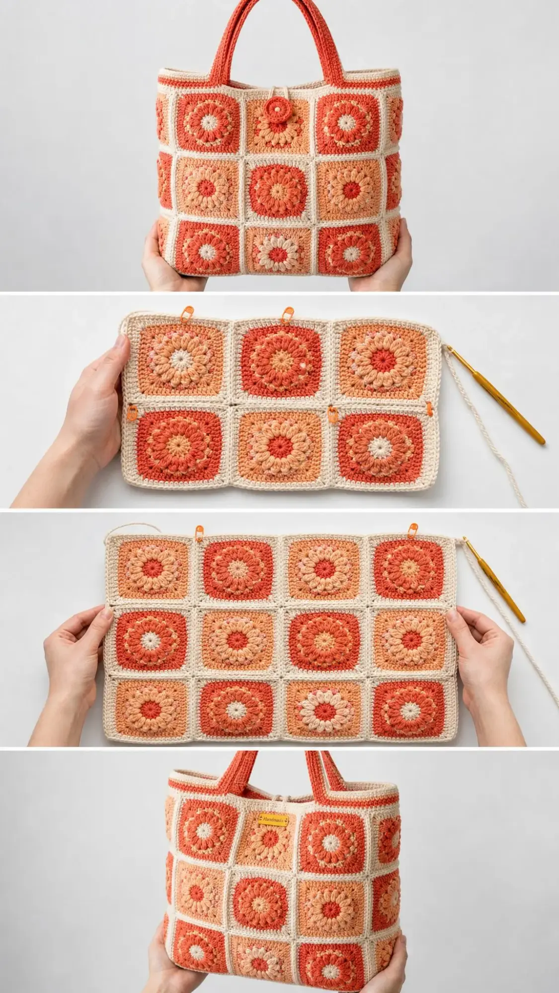Coral Sunset Granny Square Tote Free Crochet Pattern