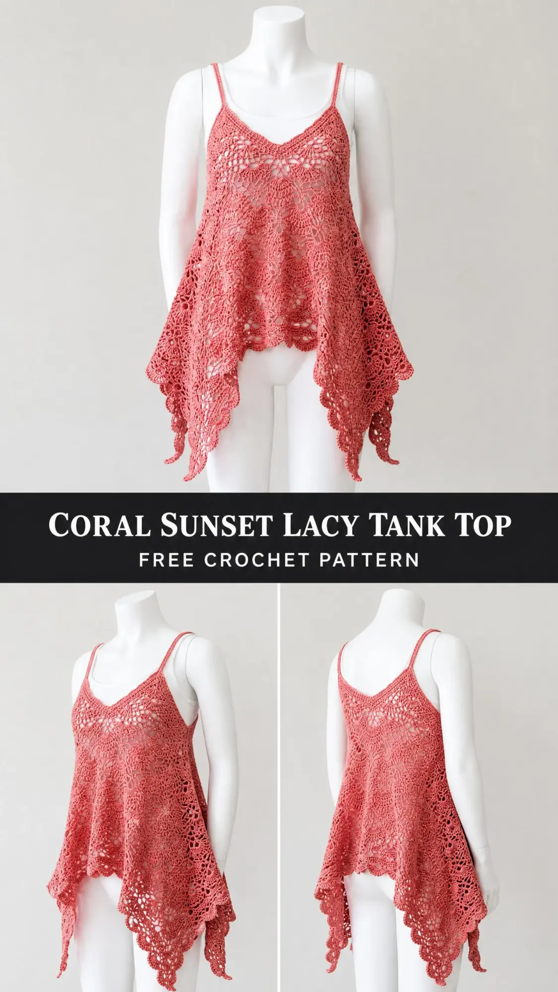 Coral Sunset Lacy Tank Top Free Crochet Pattern