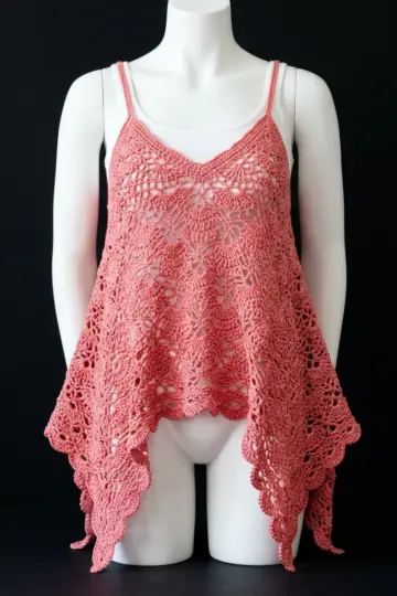 Coral Sunset Lacy Tank Top Free Crochet Pattern