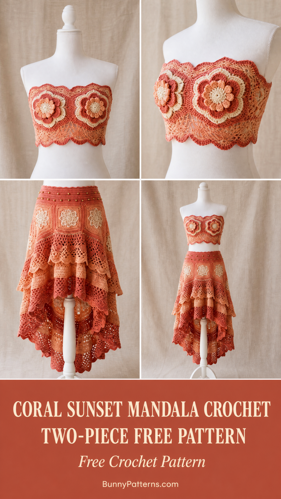Coral Sunset Mandala Crochet Two-Piece Free Pattern