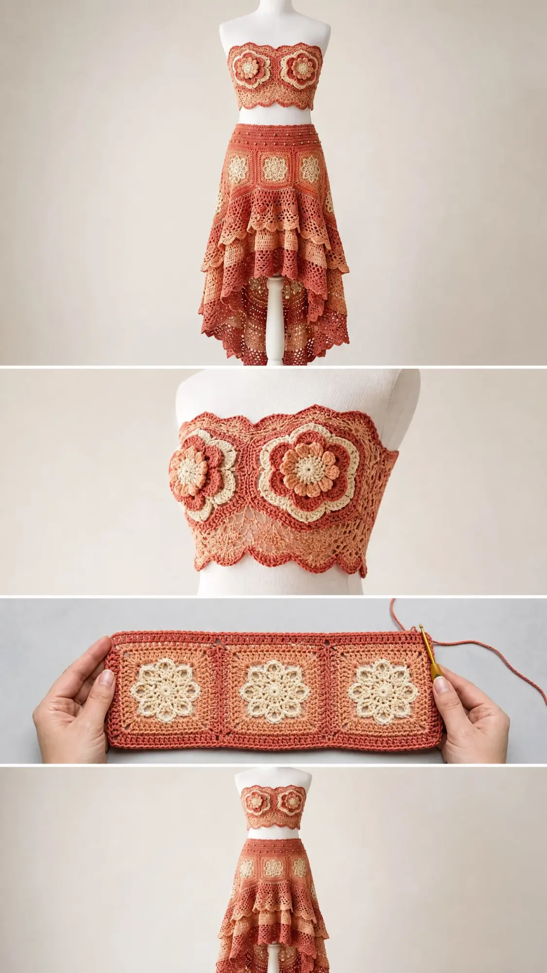 Coral Sunset Mandala Crochet Two-Piece Free Pattern