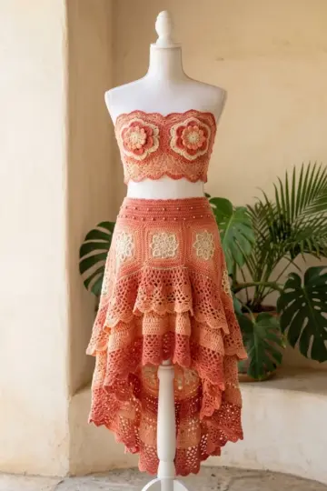 Coral Sunset Mandala Crochet Two-Piece Free Pattern
