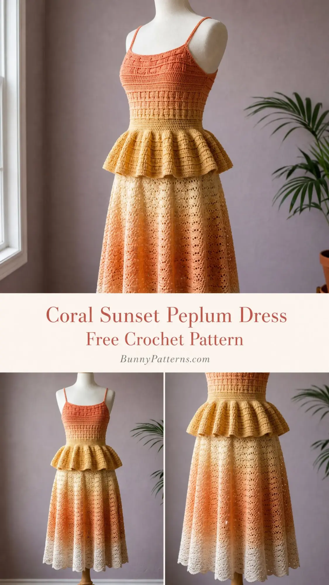 Coral Sunset Peplum Dress Free Crochet Pattern