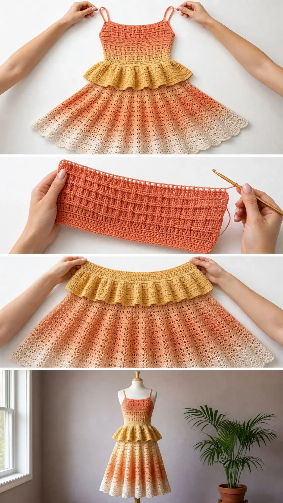 Coral Sunset Peplum Dress Free Crochet Pattern