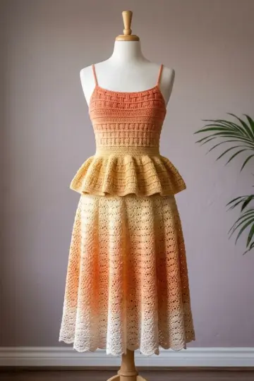 Coral Sunset Peplum Dress Free Crochet Pattern