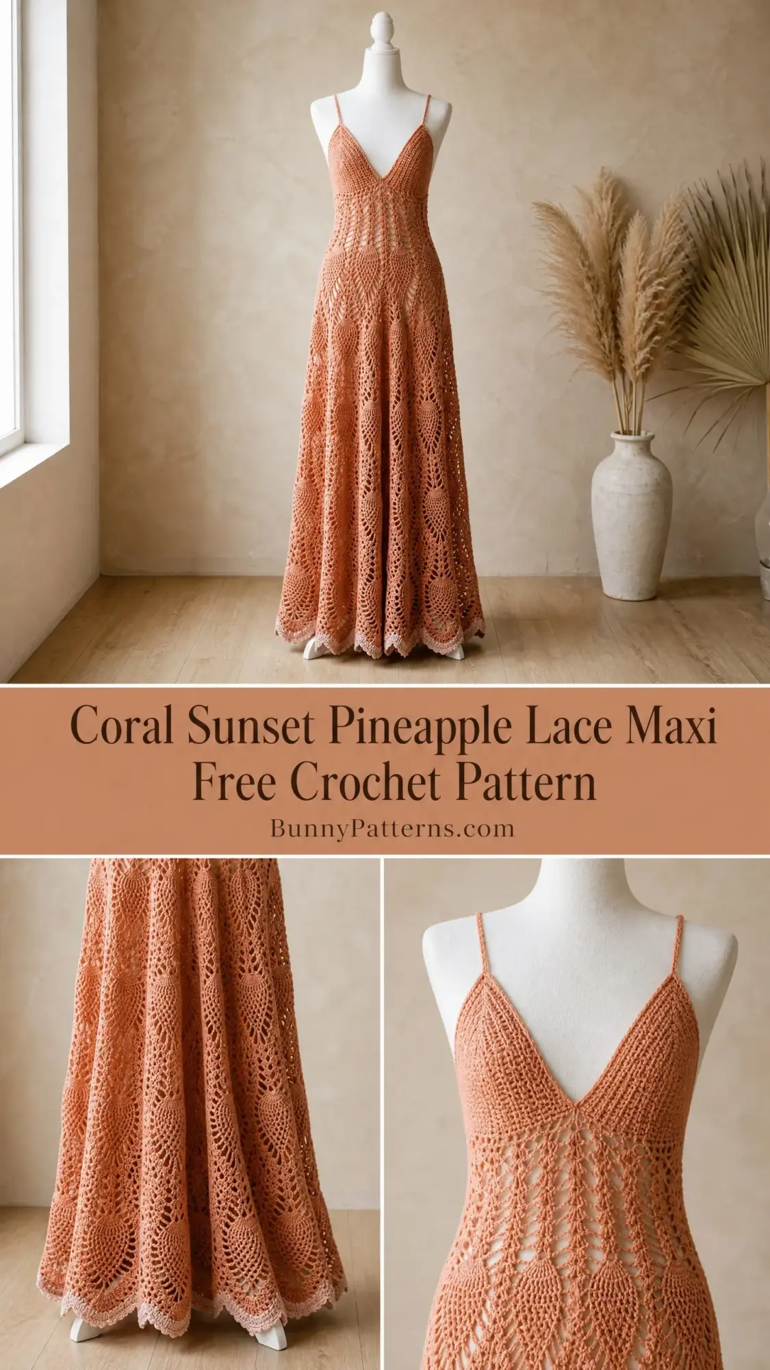 Coral Sunset Pineapple Lace Maxi Free Crochet Pattern