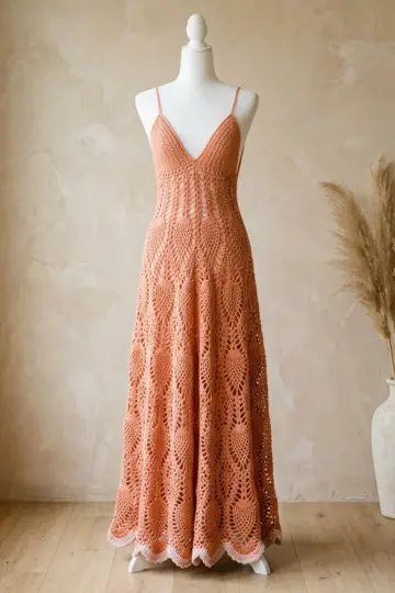 Coral Sunset Pineapple Lace Maxi Free Crochet Pattern
