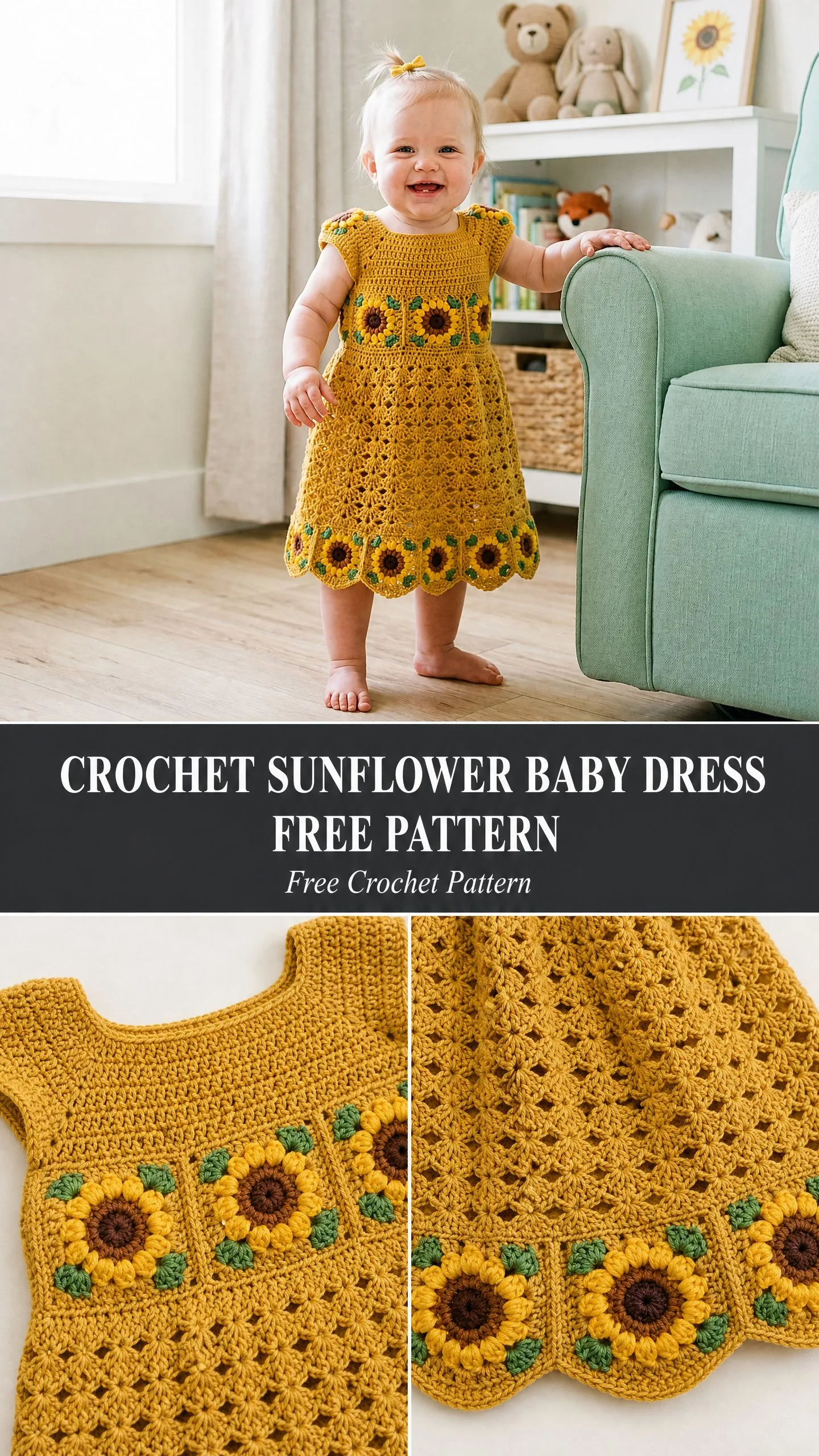 Crochet Sunflower Baby Dress Free Pattern
