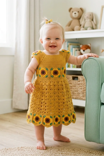 Crochet Sunflower Baby Dress Free Pattern