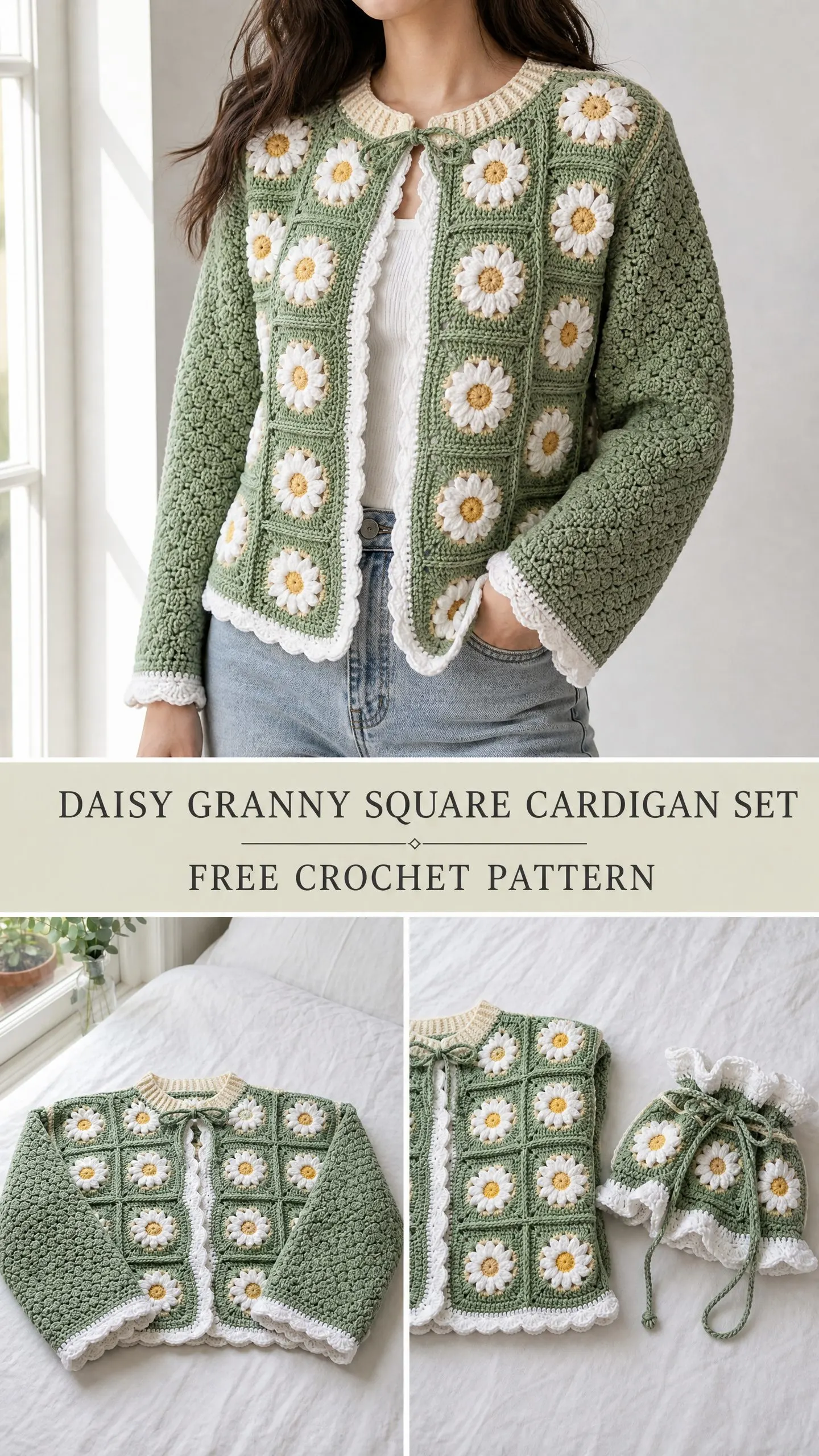 Daisy Granny Square Cardigan Set Free Crochet Pattern