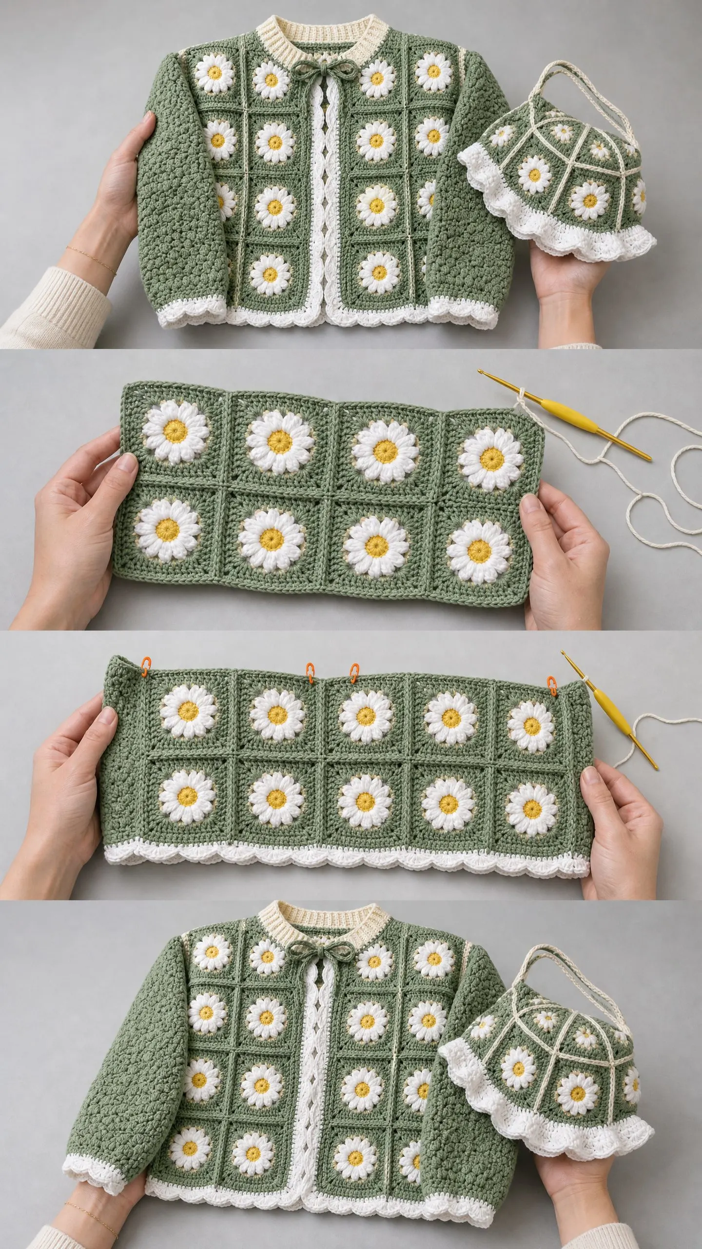 Daisy Granny Square Cardigan Set Free Crochet Pattern