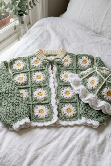 Daisy Granny Square Cardigan Set Free Crochet Pattern