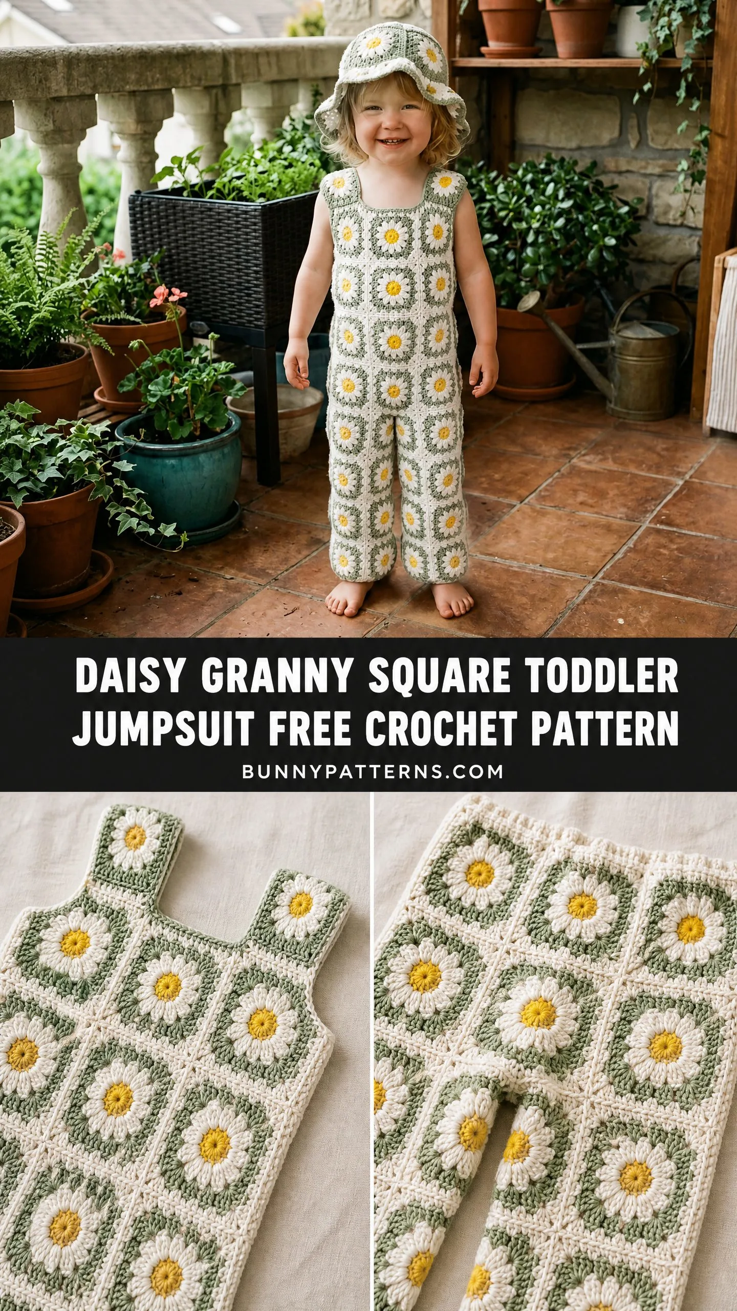 Daisy Granny Square Toddler Jumpsuit Free Crochet Pattern