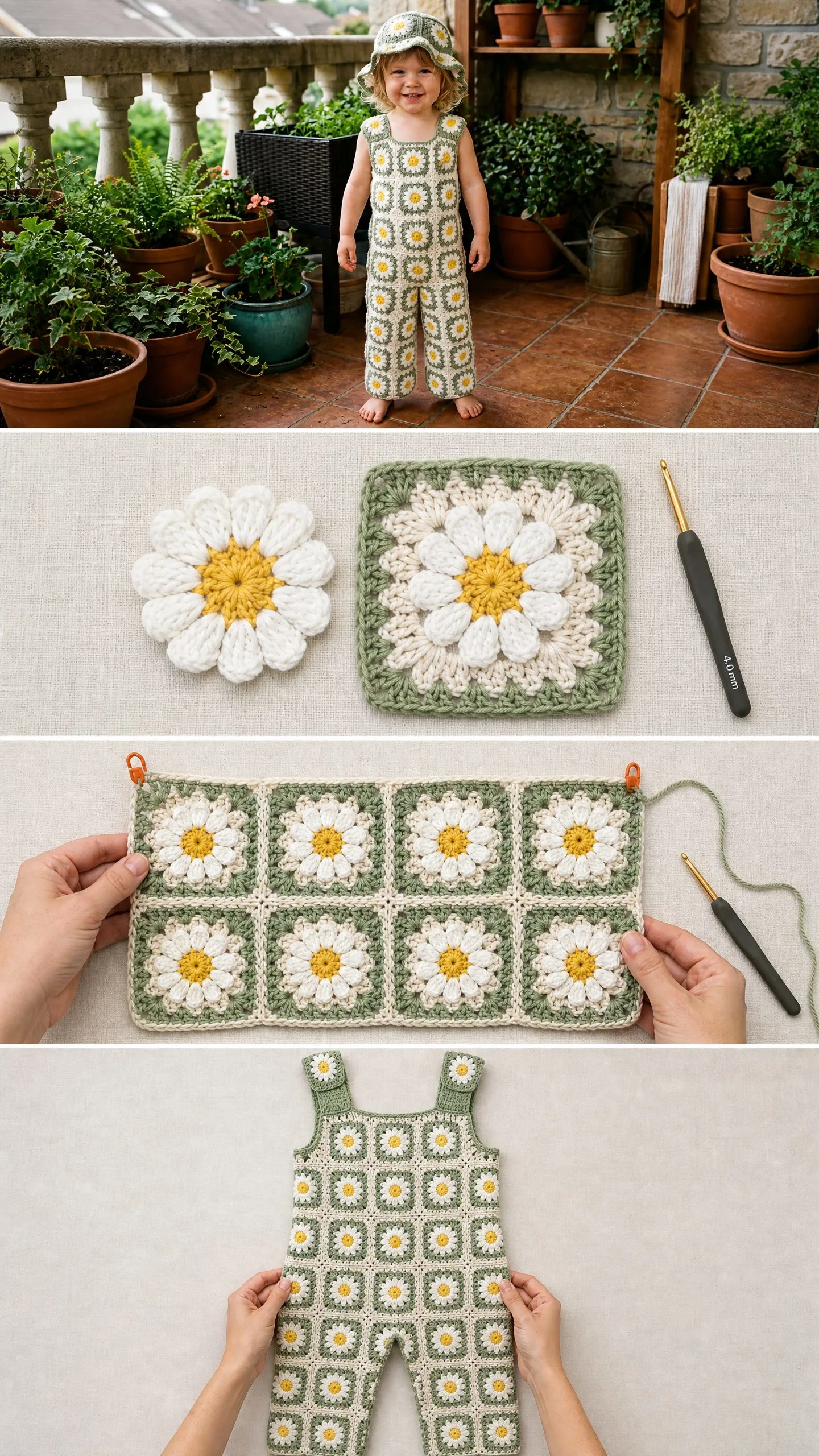 Daisy Granny Square Toddler Jumpsuit Free Crochet Pattern