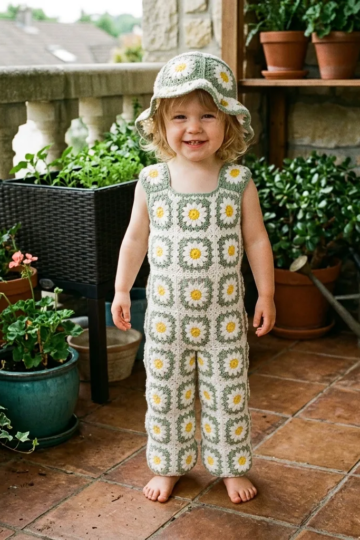 Daisy Granny Square Toddler Jumpsuit Free Crochet Pattern