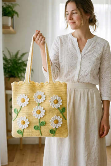 Daisy Meadow Crochet Tote Free Pattern