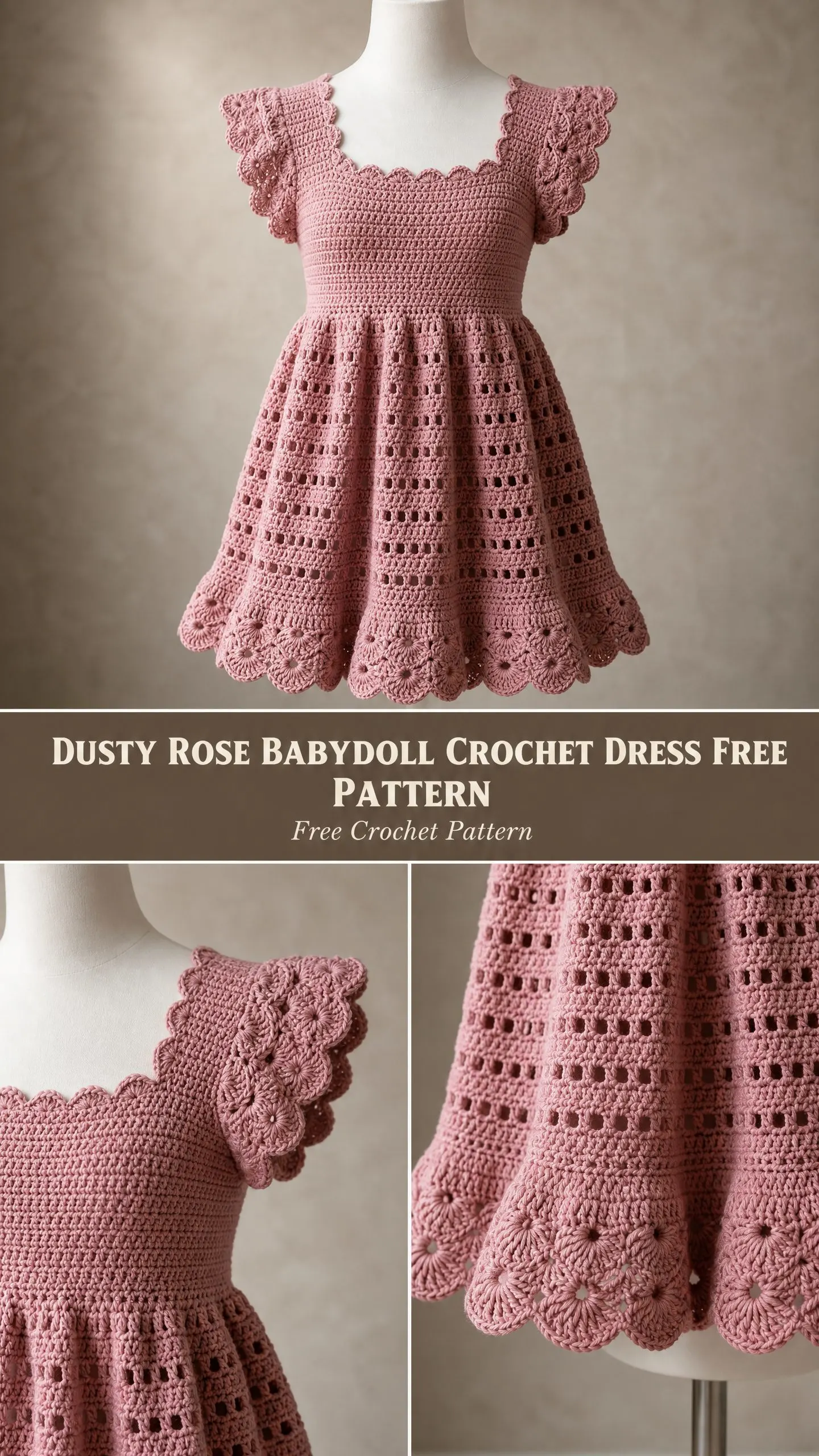 Dusty Rose Babydoll Crochet Dress Free Pattern