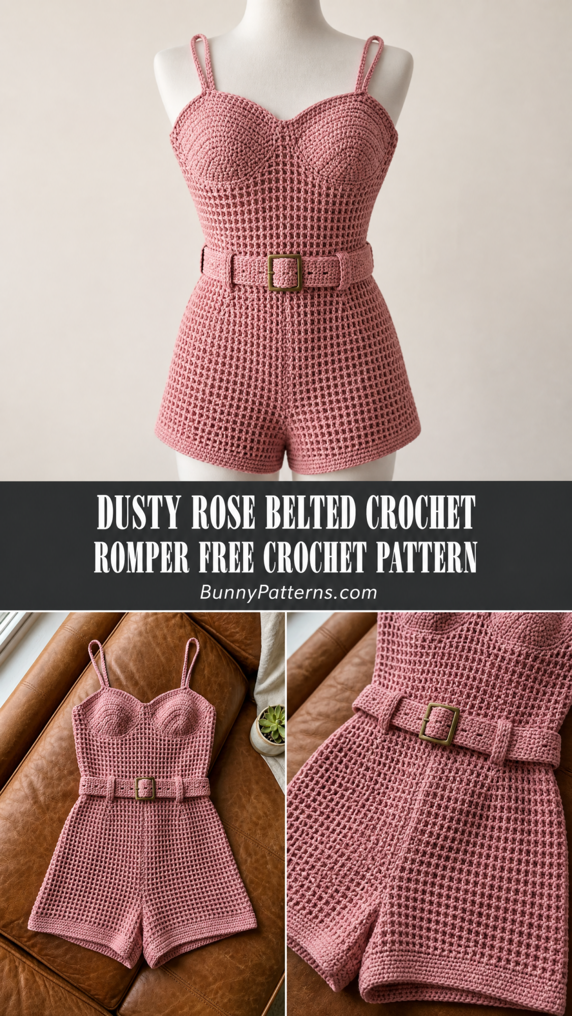 Dusty Rose Belted Crochet Romper Free Crochet Pattern