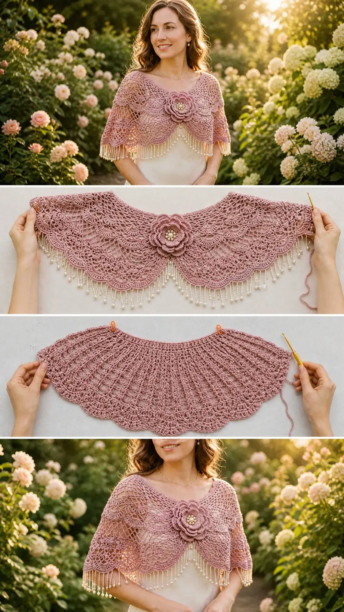Dusty Rose Bloom Capelet Free Crochet Pattern