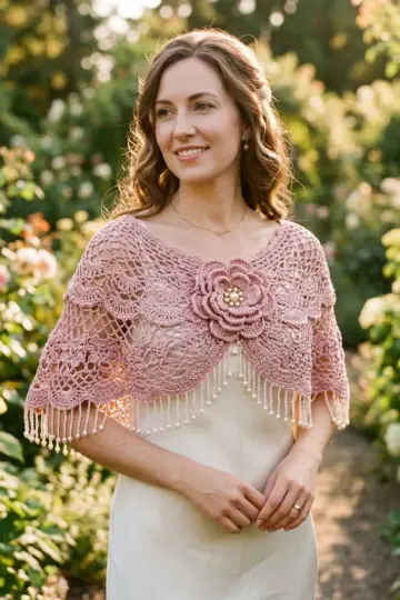 Dusty Rose Bloom Capelet Free Crochet Pattern
