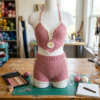 Dusty Rose Boho Lace-Up Crochet Set Free Pattern