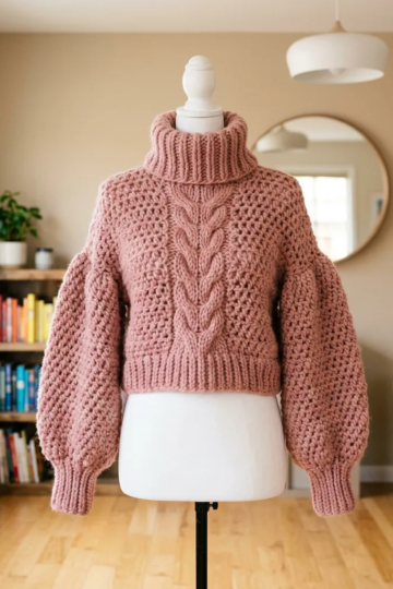 Dusty Rose Cable Crop Sweater Free Crochet Pattern
