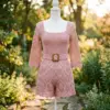 Dusty Rose Grid Mesh Romper Free Crochet Pattern
