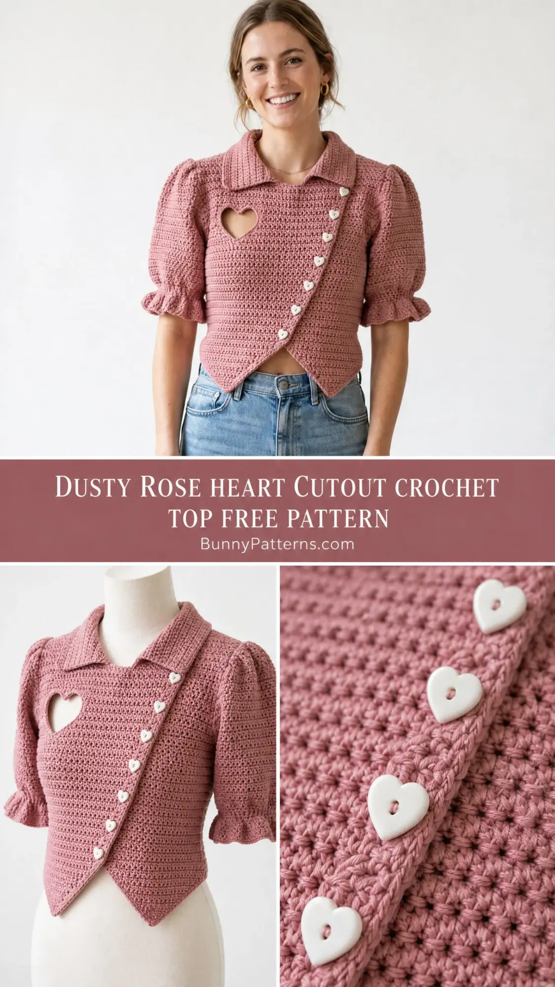 Dusty Rose Heart Cutout Crochet Top Free Pattern