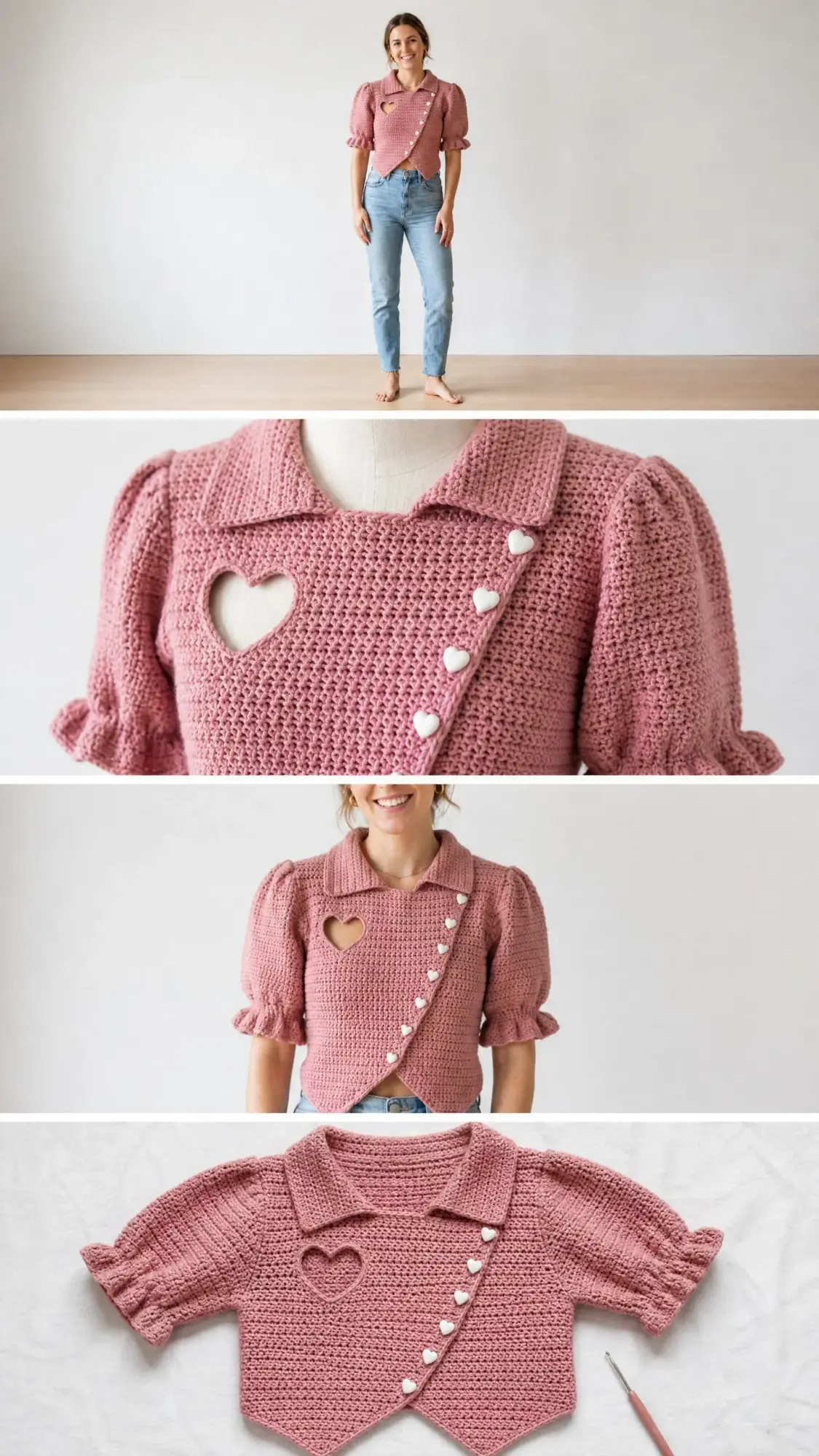 Dusty Rose Heart Cutout Crochet Top Free Pattern