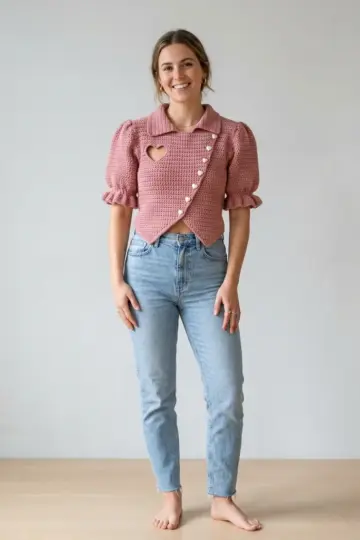 Dusty Rose Heart Cutout Crochet Top Free Pattern