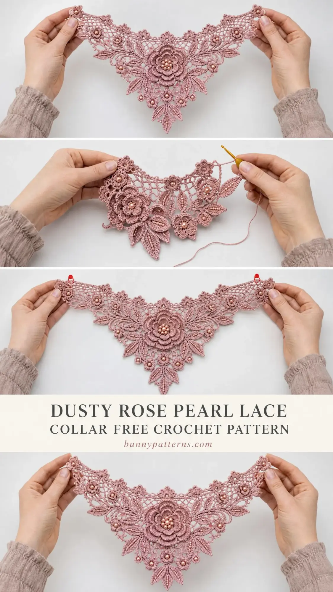 Dusty Rose Pearl Lace Collar Free Crochet Pattern
