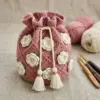Dusty Rose Peony Drawstring Bag Free Crochet Pattern