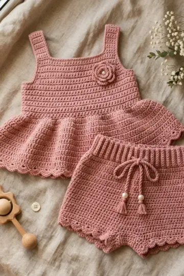 Dusty Rose Peplum Baby Outfit Free Crochet Pattern