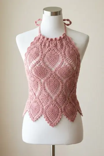 Dusty Rose Pineapple Lace Halter Free Crochet Pattern