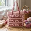 Dusty Rose Puff Flower Tote Free Crochet Pattern
