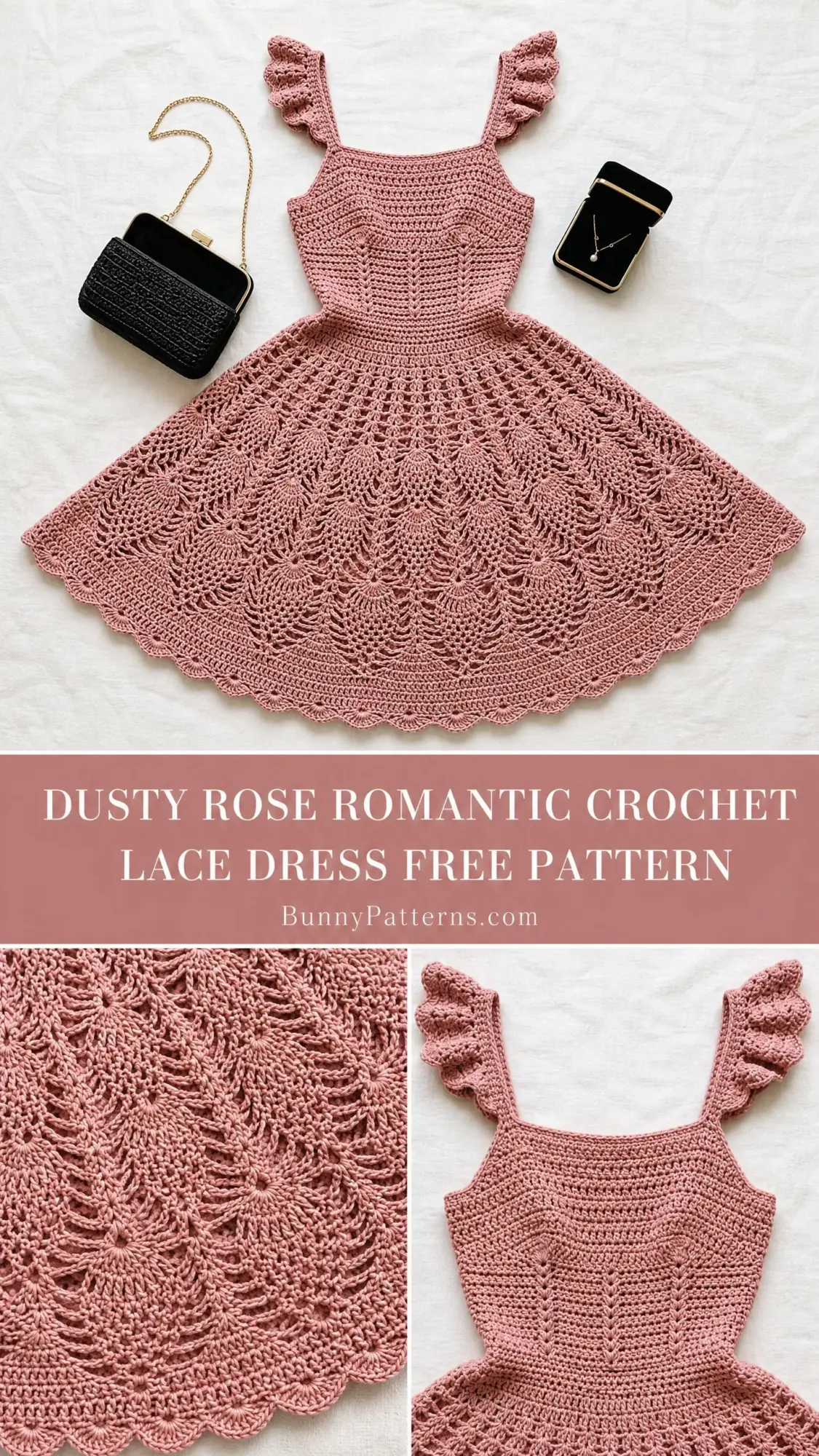Dusty Rose Romantic Crochet Lace Dress Free Pattern