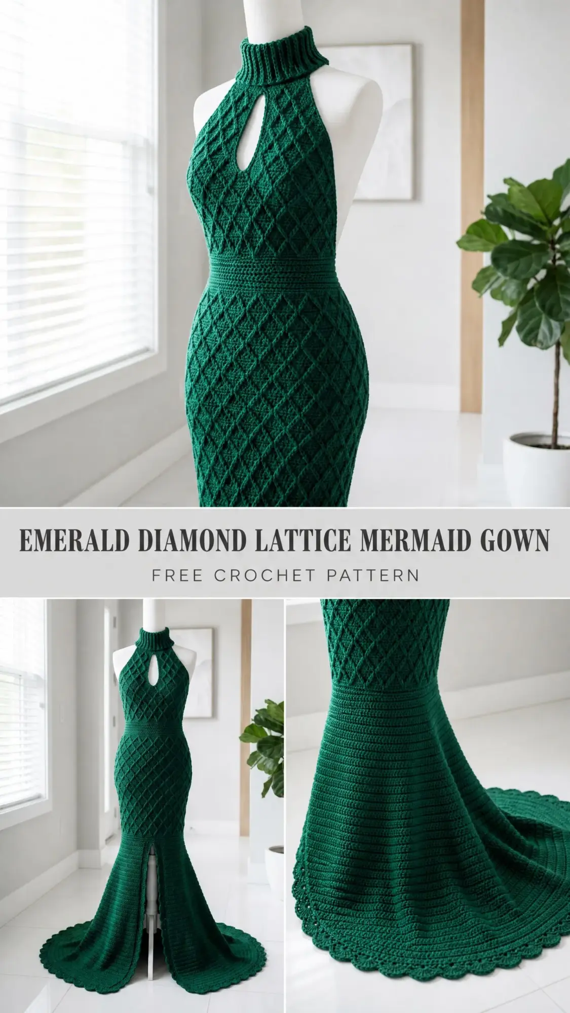 Emerald Diamond Lattice Mermaid Gown Free Crochet Pattern