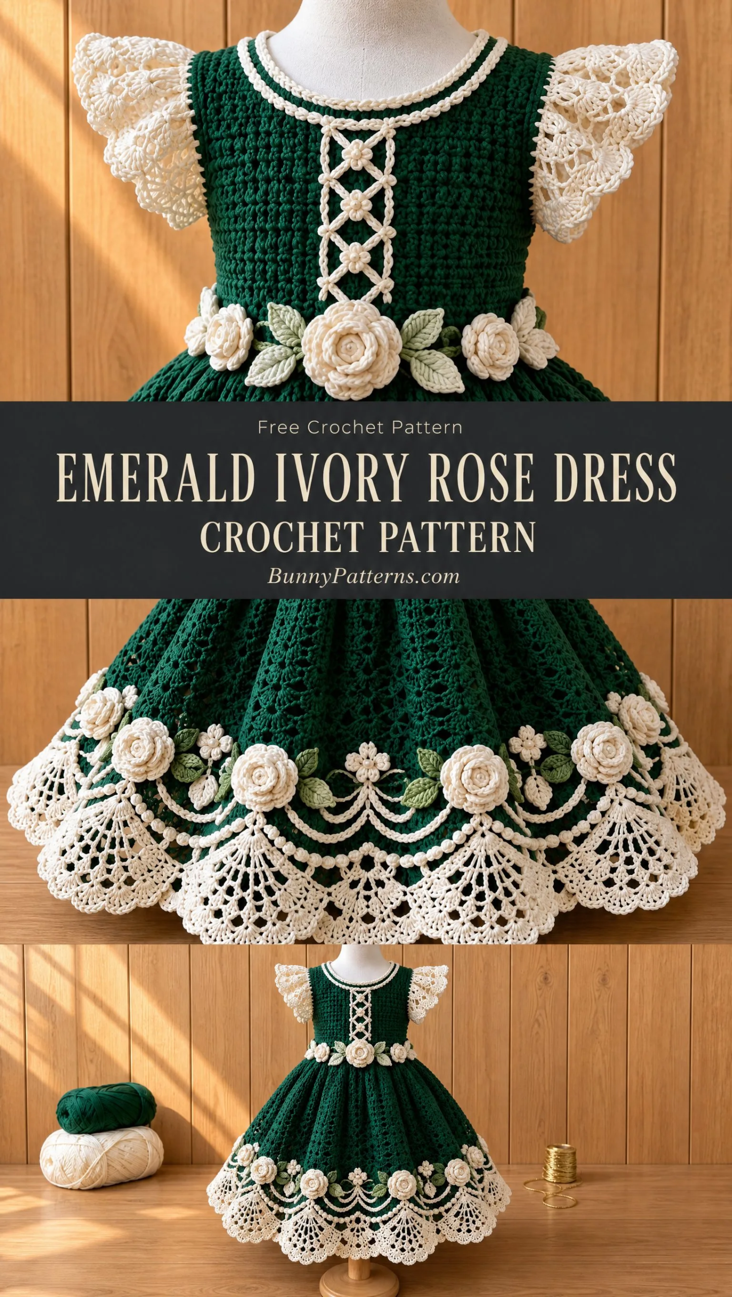 Emerald Ivory Rose Dress Crochet Pattern