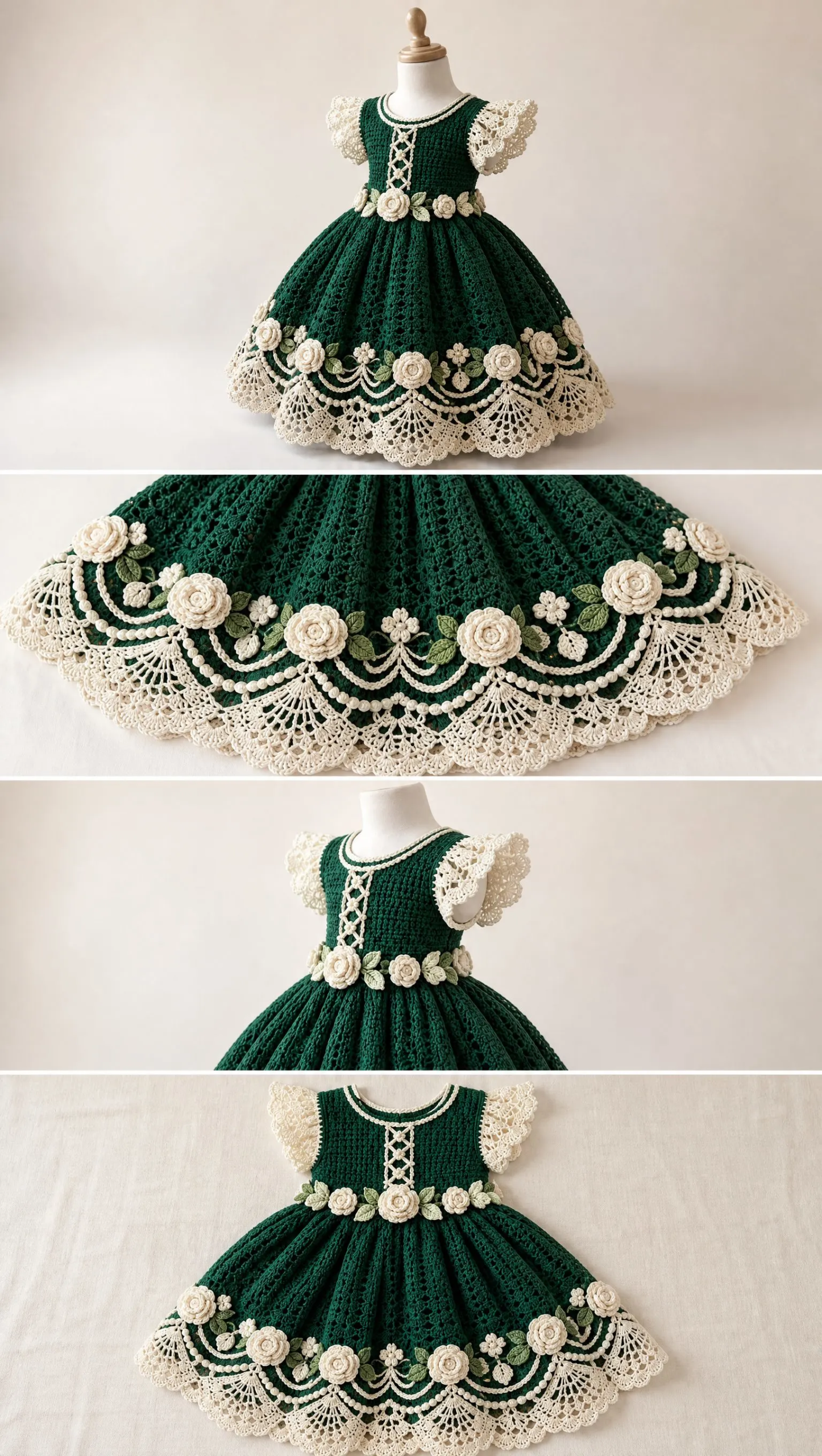 Emerald Ivory Rose Dress Crochet Pattern