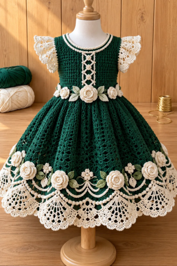 Emerald Ivory Rose Dress Crochet Pattern