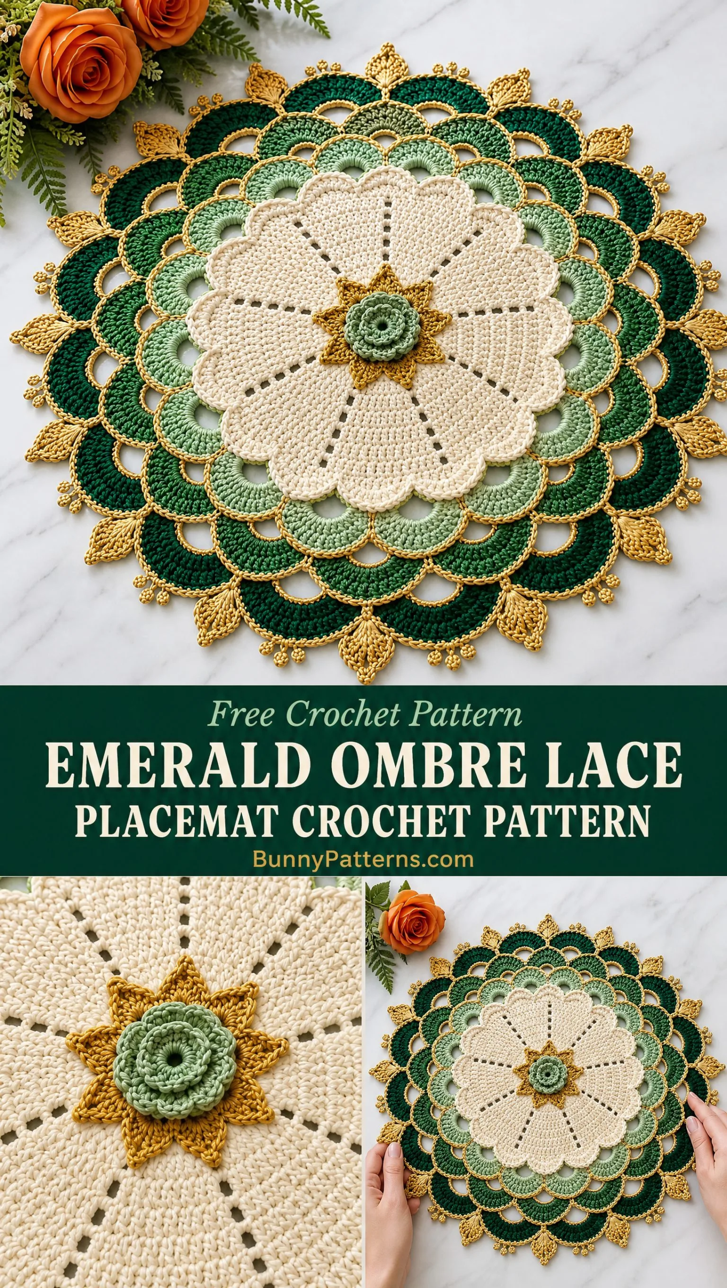 Emerald Ombre Lace Placemat Crochet Pattern